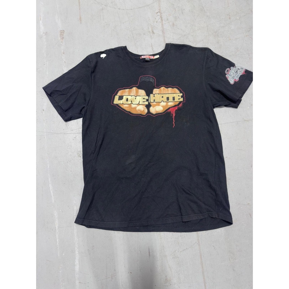Azzure Denim Co Love Hate Graphic T-Shirt Mens 2XL Black Y2K Streetwear Cotton